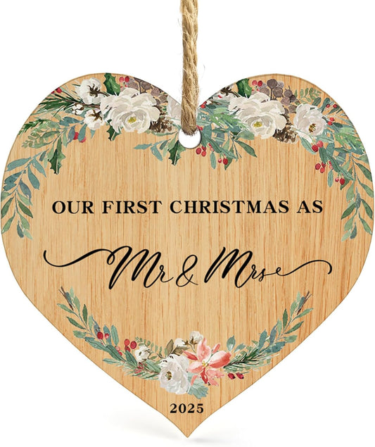 2025 First Christmas Married Ornament,First Year as Mr and Mrs Christmas Hanging Ornament Wedding Decoration for Couple