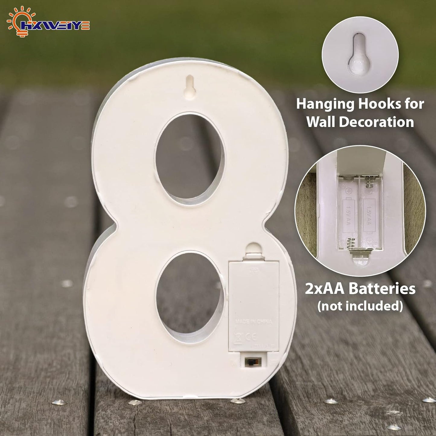 HXWEIYE Light Up Numbers-8, LED Marquee Number Lights Sign 26 Alphabet and 10 Number Big Lights Led Letters for Party Birthday Bar Battery Powered Christmas Decor Letter Lights (Warm White)