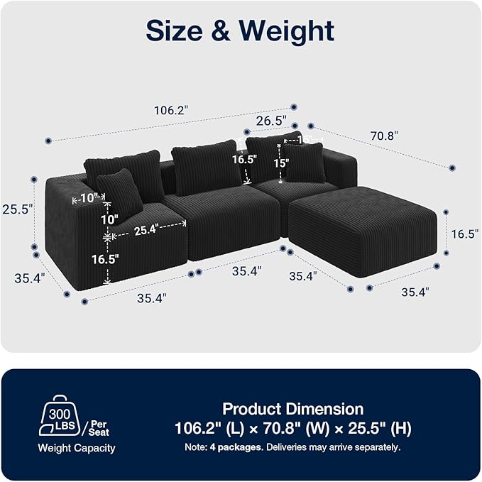 Avenco 106” L-Shaped Modular Sectional Sofa Couch - Image 2