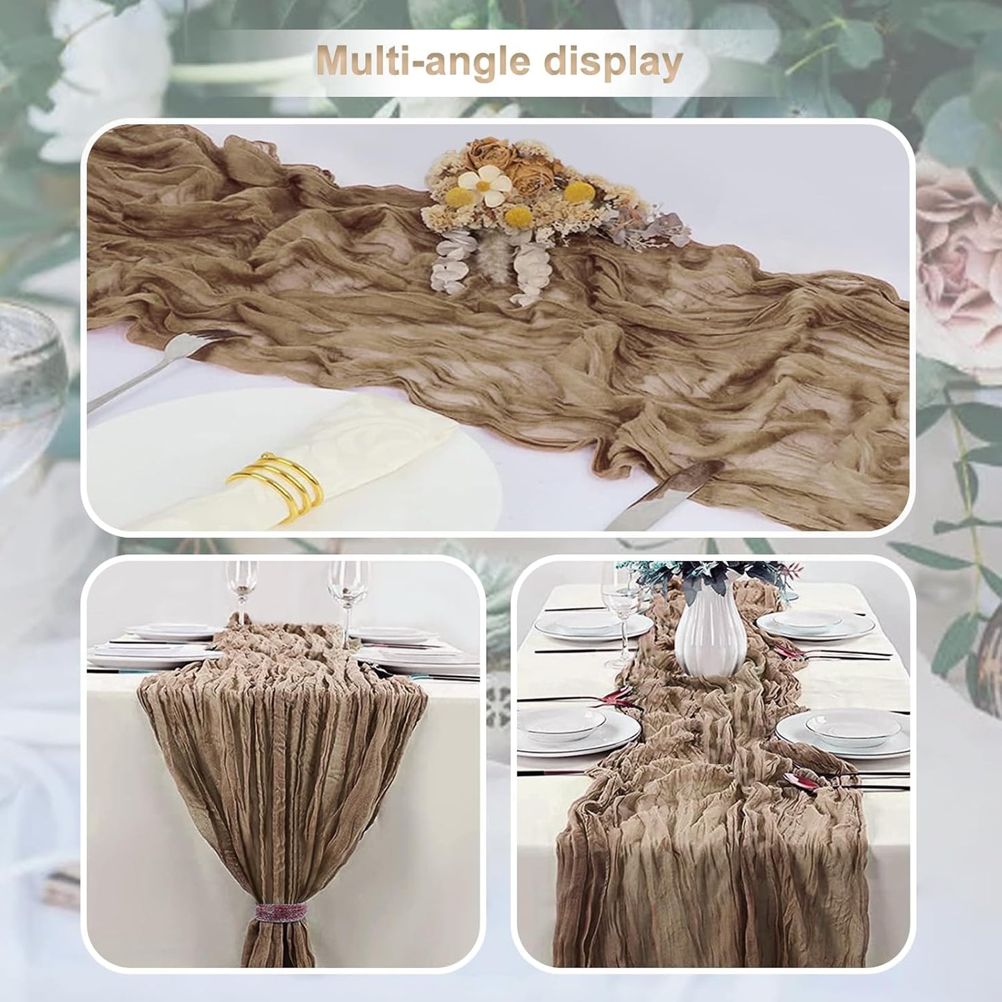 6 Pack Khaki Cheesecloth Table Runner 35x120 Inch 10Ft Rustic Gauze Cheese Cloth Table Runner Sheer Cheesecloth Table Runners for Wedding Party Bridal Shower Decoration