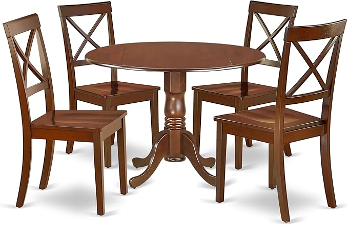 East West Furniture DLBO5-MAH-W 5 Piece Dining Room Table Set Includes a Round by EastWestFurniture