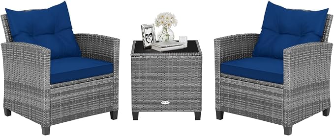HAPPYGRILL 3 Pieces Patio Conversation Set, Outdoor Furniture Set PE Rattan by HAPPYGRILL