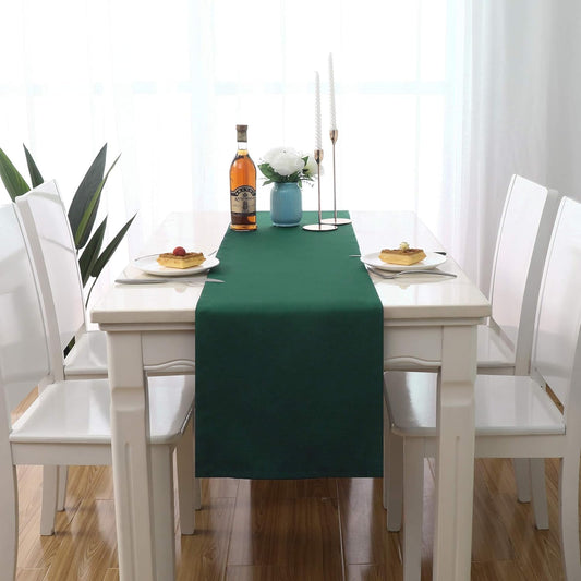 DUALIFE Dark Green Table Runner 14x72 Inch Thick Polyester Decorative Cloth Handcrafted for Wedding Party Birthday Graduations Hotel Restaurant Banquet Catering Services Event Forest Green 2 PCS