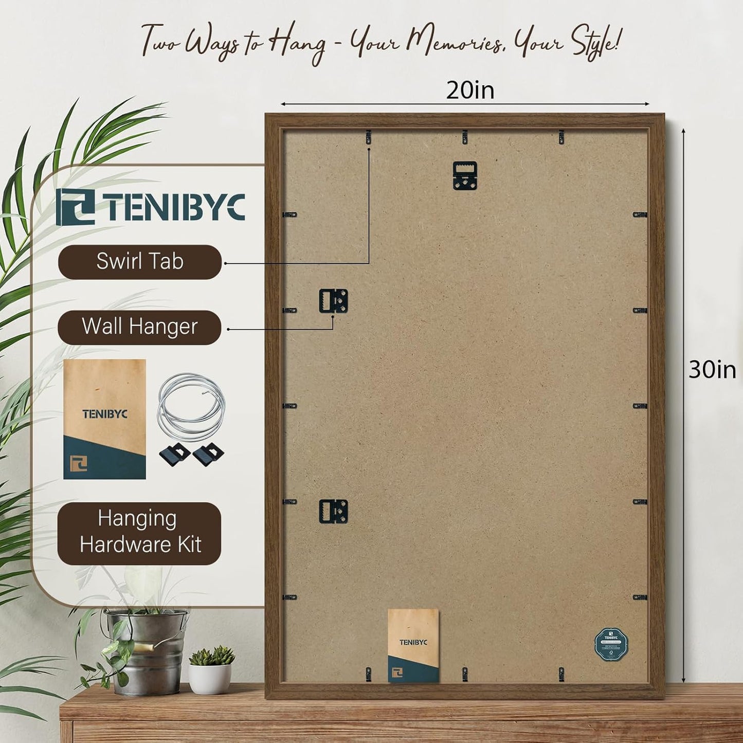 20x30 Poster Frame 3 Pack - Brown Woodgrain, Wood Picture Frame, Wall Gallery Frame - Wall Hanging