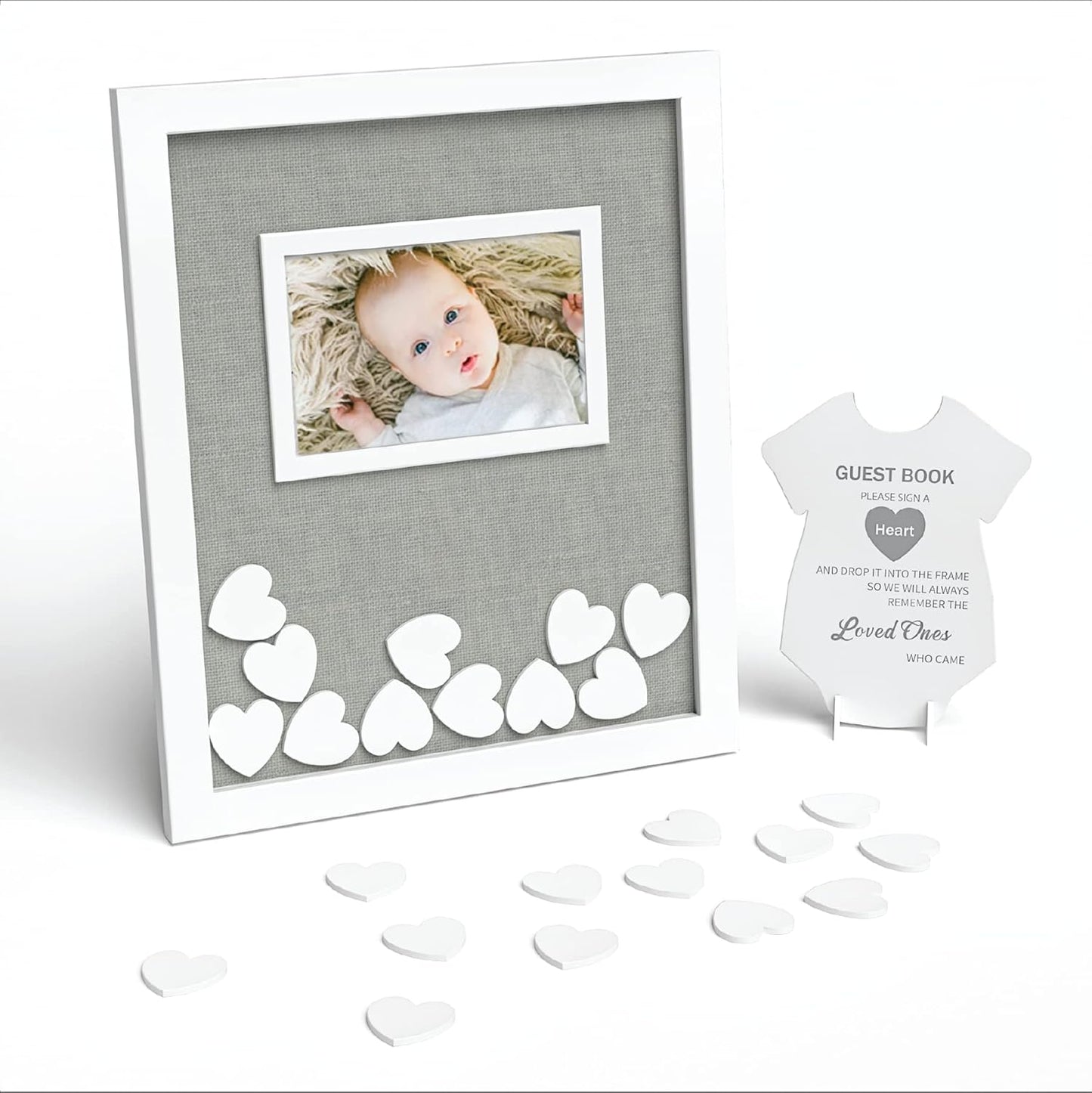 GLM Premium Baby Shower Guest Book with Welcome Sign & 50 Hearts - Perfect Keepsake Memory Book for Boy & Girl Baby Shower Decorations, Alternative to Traditional Guest Books!