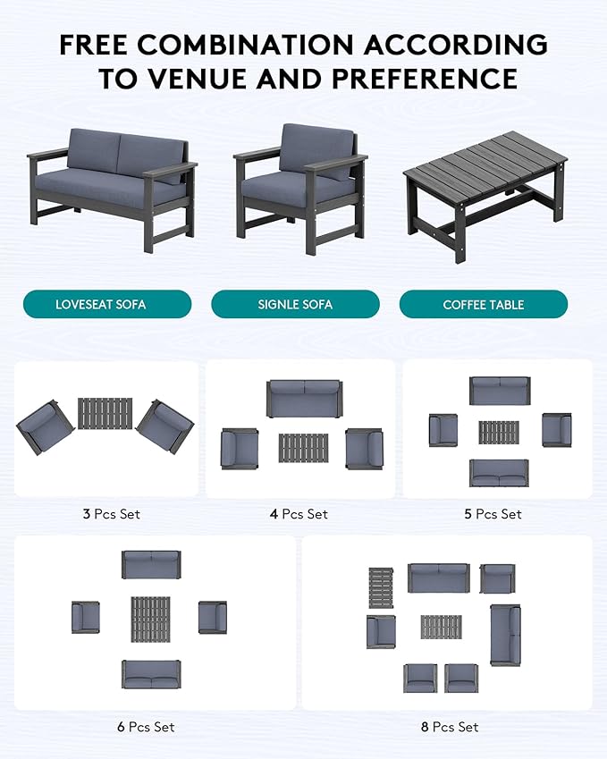 SERWALL 3 Pieces HDPE Outdoor Bistro Sofa Set - Image 4