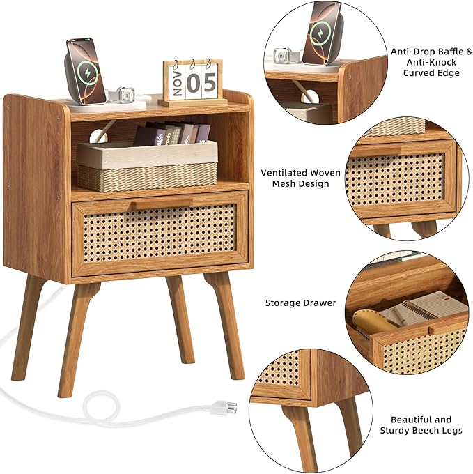 Lerliuo Rattan Nightstands Set of 2 - Image 9