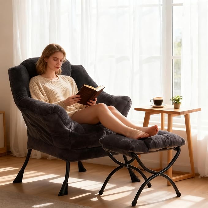 Welnow Lazy Chair with Ottoman, Modern Accent Chair with Armrests and a Side - Image 2