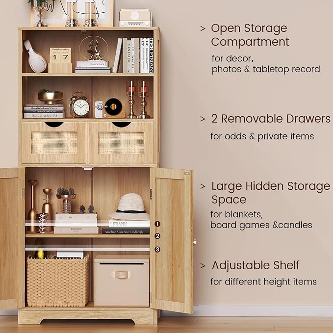 Iwell Tall Storage Cabinet, Rattan Cabinet - Image 4