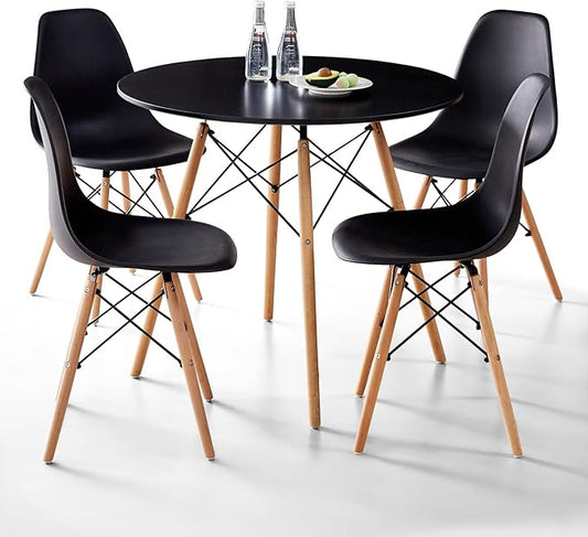 5-Piece Round Dining Table Set, Small 31.5" Kitchen Table Chairs Set of 4 Space by LECAFURHL