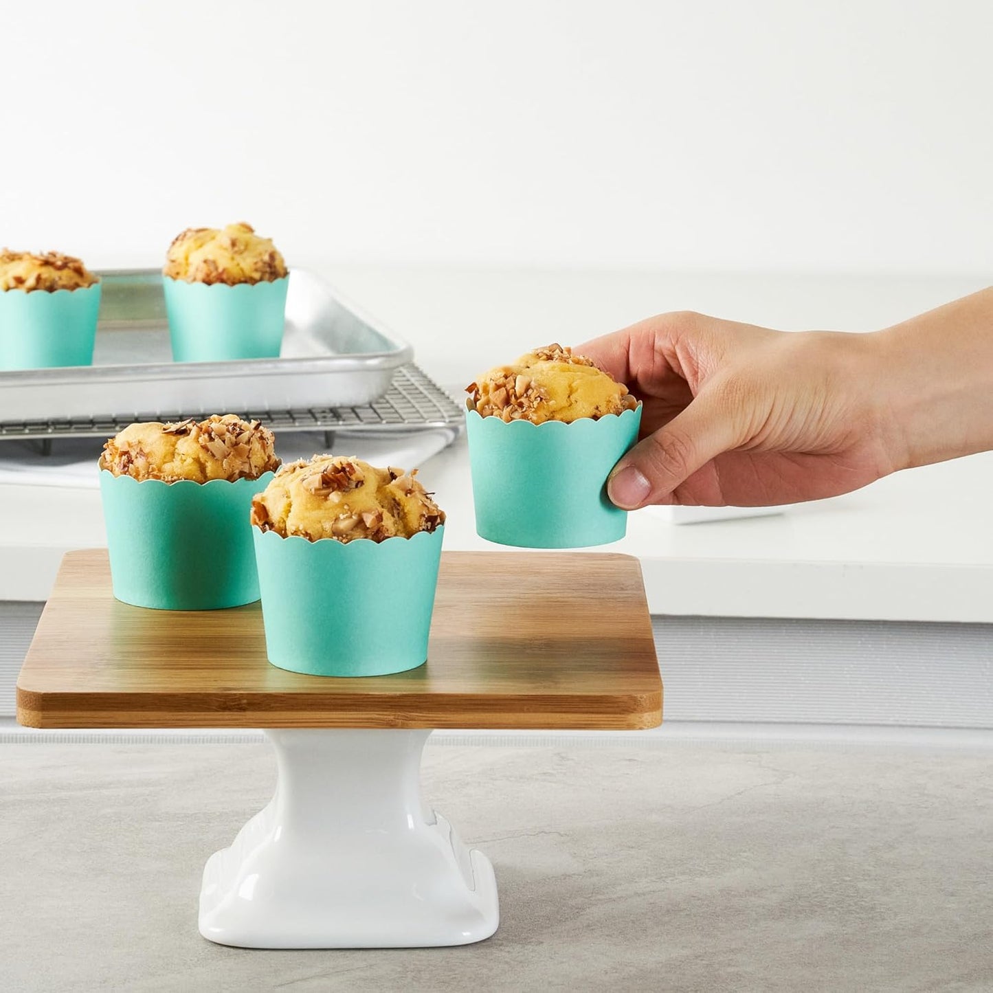 Panificio 3 Ounce Cupcake Wrappers, 200 Scalloped Baking Cups - Oven-Ready, Greaseproof, Turquoise Paper Cupcake Liners, Disposable, For Birthdays, Baby Showers, Or Weddings - Restaurantware