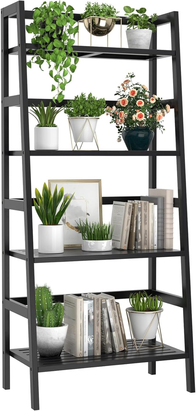 Homykic Bamboo Bookshelf 4-Tier Ladder Shelf, 49.2” Freestanding Open Bookcase by Homykic