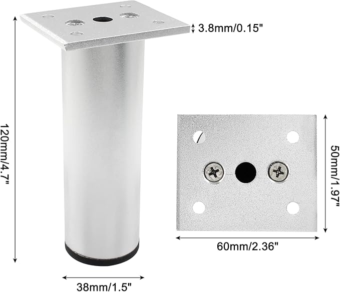 Set of 4 Aluminum Alloy Furniture Legs 4.7 Inch Height, 1.5 Inch Diameter - Image 2
