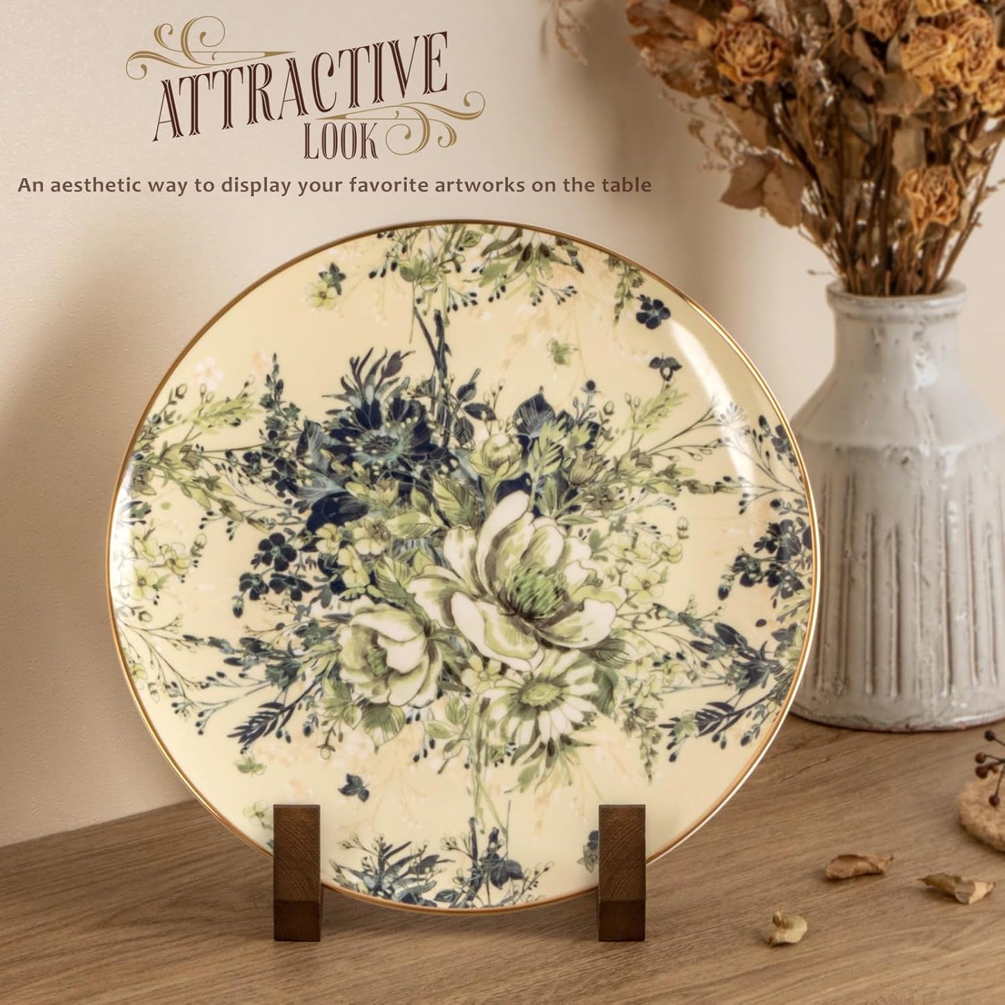 Plate Display Stand, 3 Pack 8 Inch Plate Holder for Displaying, Decorative Picture Frame Dish Photo Plaque Platter Wood Stand