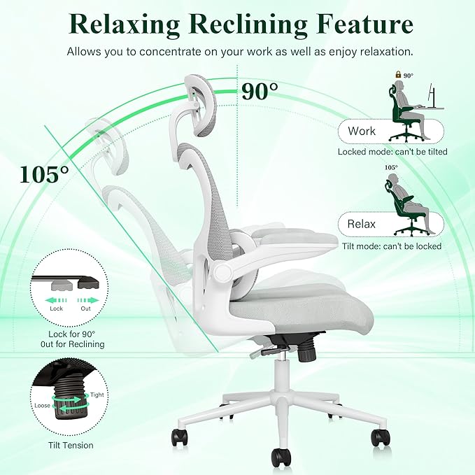 SUNNOW Ergonomic Office Chair, Comfy Mesh Desk Chair, High Back Computer Gaming - Image 8