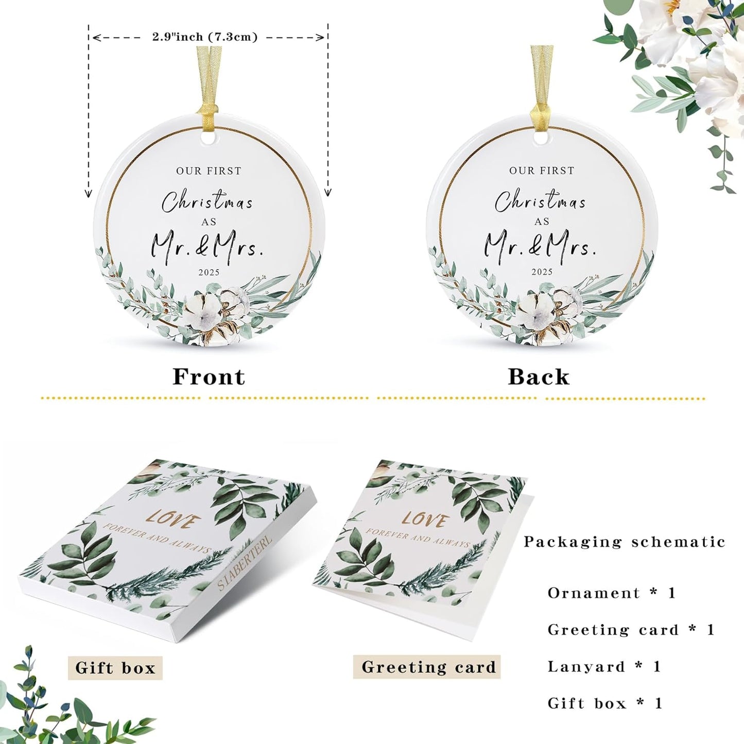 2025 First Christmas Married Ornament,First Year as Mr and Mrs Christmas Hanging Ornament Wedding Decoration for Couple