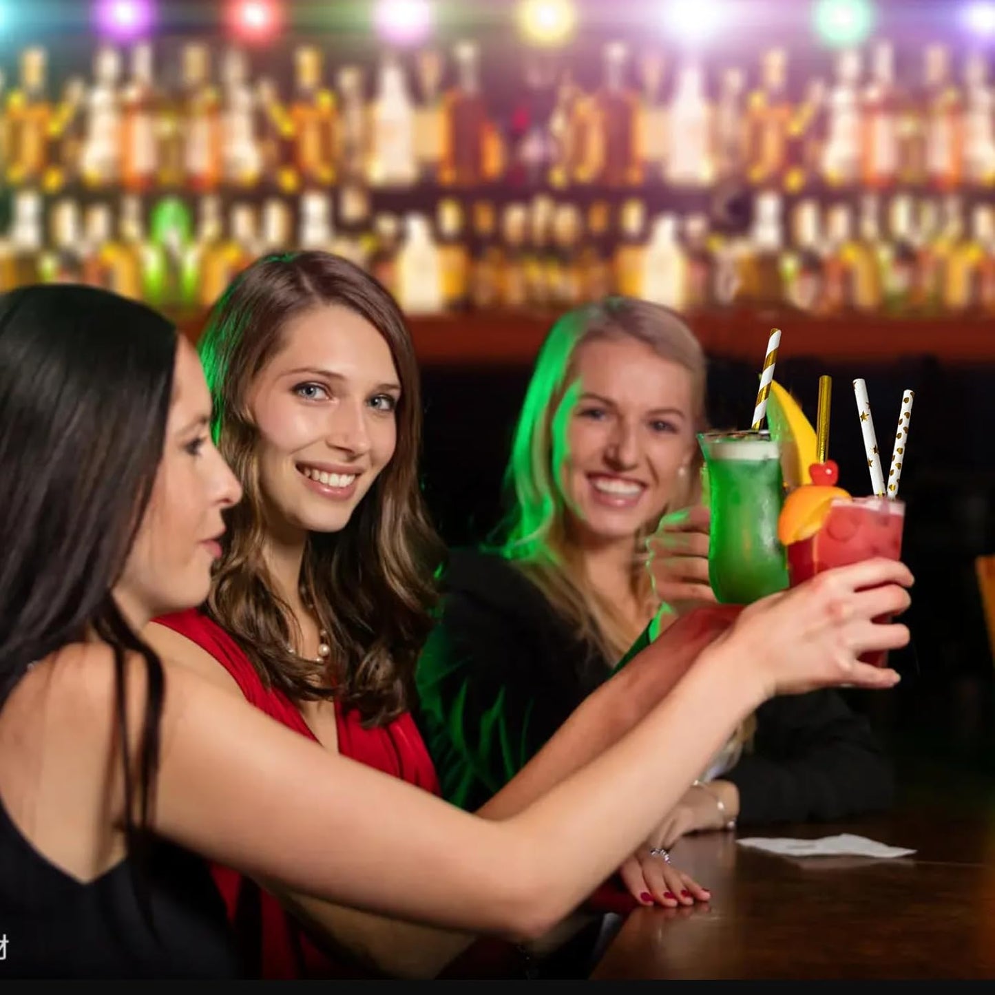 YAOSHENG [100 Pack] Pink & Gold Paper Straws Disposable, 100% Biodegradable Multi-Pattern Party Straws For Birthday, Wedding and Holiday Decoration (golden)