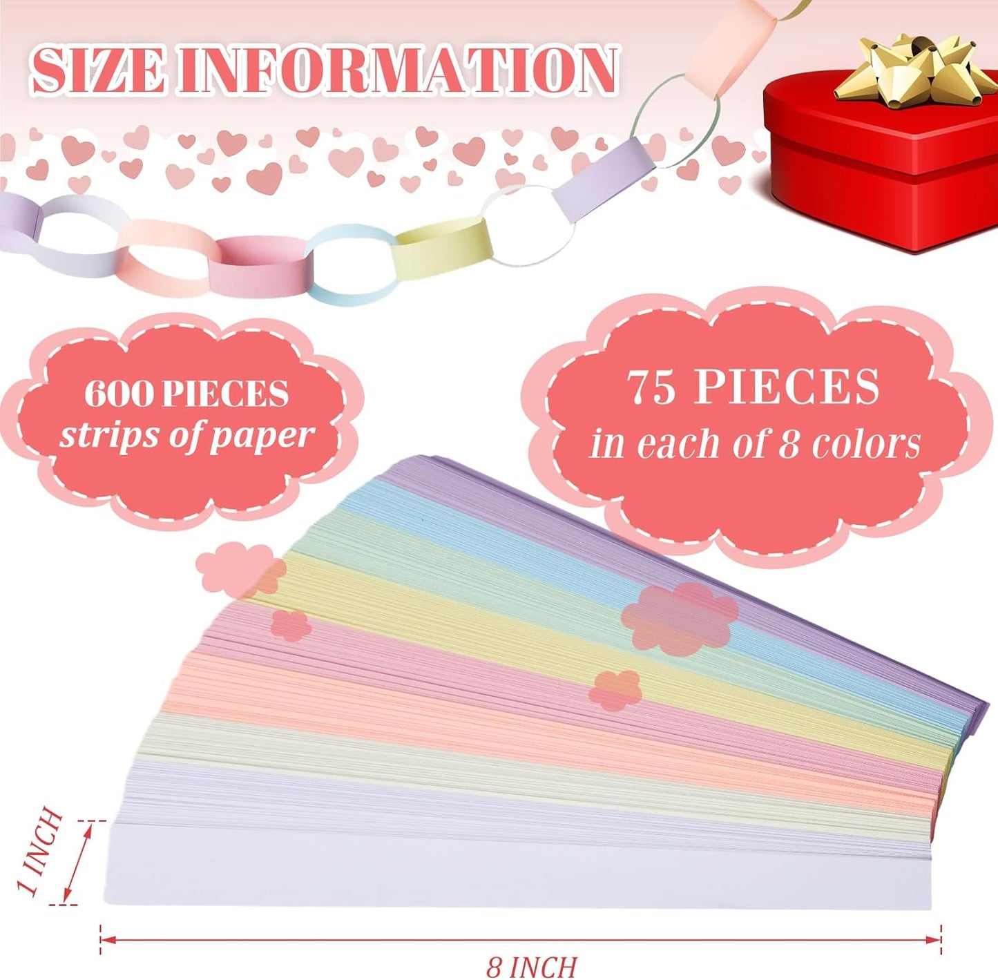 Lincia 600 Sheet Halloween Paper Chain Garland, Construction DIY Crafts Chain Strip for Fall Thanksgiving Party Decor, 1x8 Inch with Double Sided Tape (Macaron)