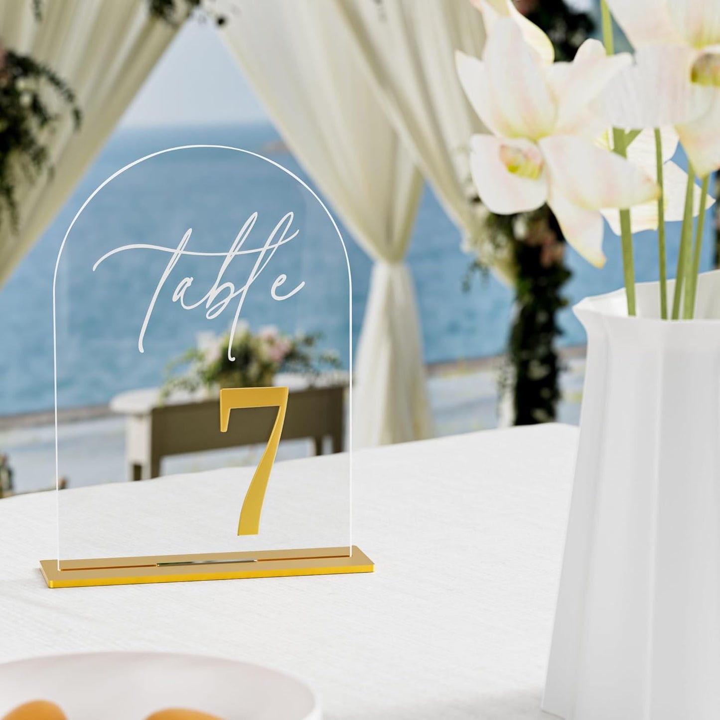 Arch Wedding Table Numbers 1-30 w/Stand, Gold 3D Table Numbers for Reception - 5.5" X 7" Elegant Acrylic Arch Sign with Holder, Perfect for Wedding, Anniversary, Banquet, and Event Decor