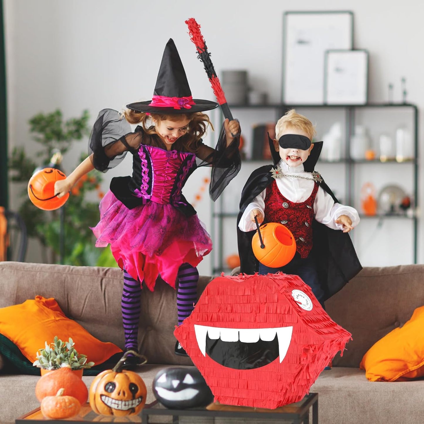 Halloween Vampire Pinatas Bundle with a Blindfold and Bat (16x12.5x4 Inches), Halloween Parties Supplies Game and Decoration