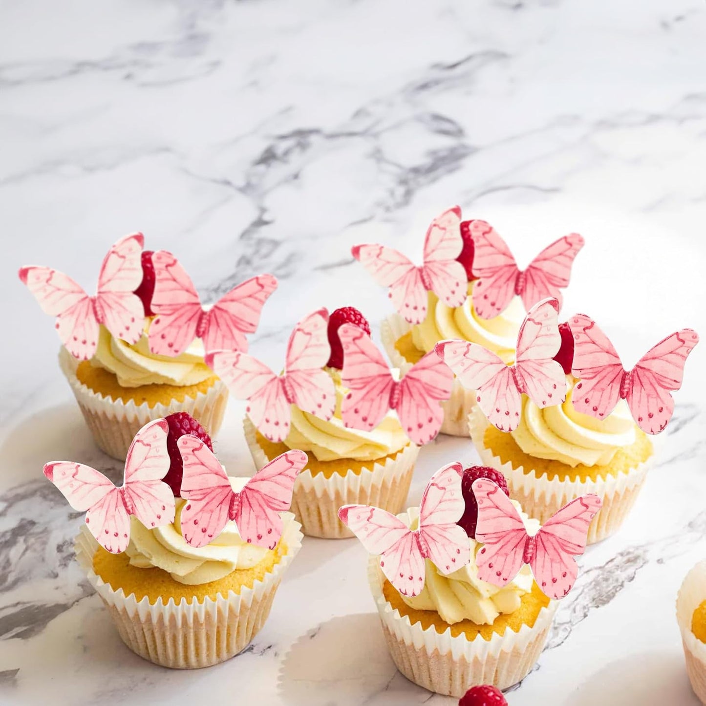 Ephlyn 40Pcs Edible Butterfly Cupcake Toppers 3D Butterfly Cake Picks Mixed Color Cake Decorations for Baby Shower Wedding Kids Birthday Party Supplies Pink