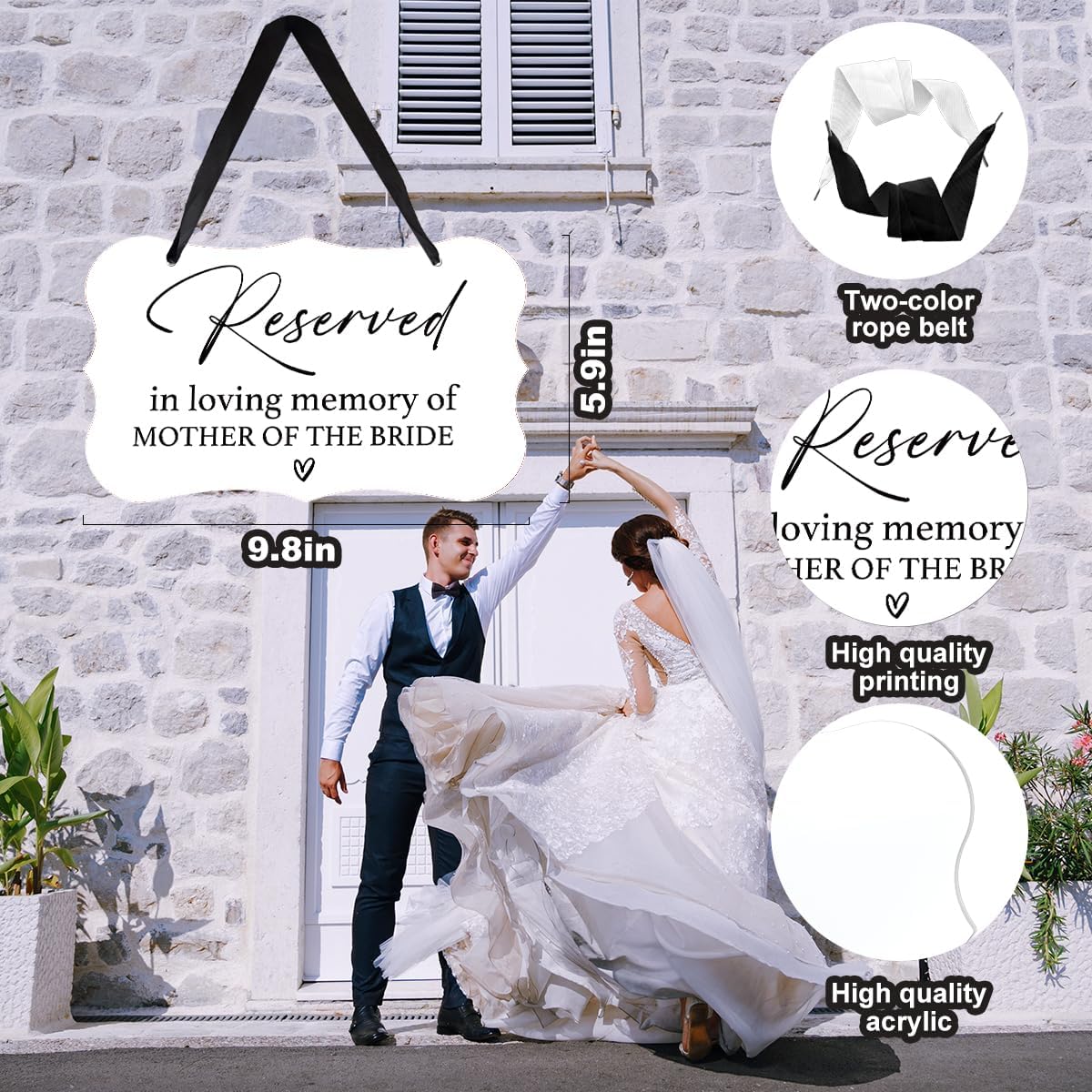 Acrylic Wedding Sign, Ring Bearer Sign, Reserved Seating Signs, for Mother of The Bride, Rustic Wedding Decor Signs, Acrylic Wall Art With Ribbon for Chairs Weddings Decor and Event Party (White)