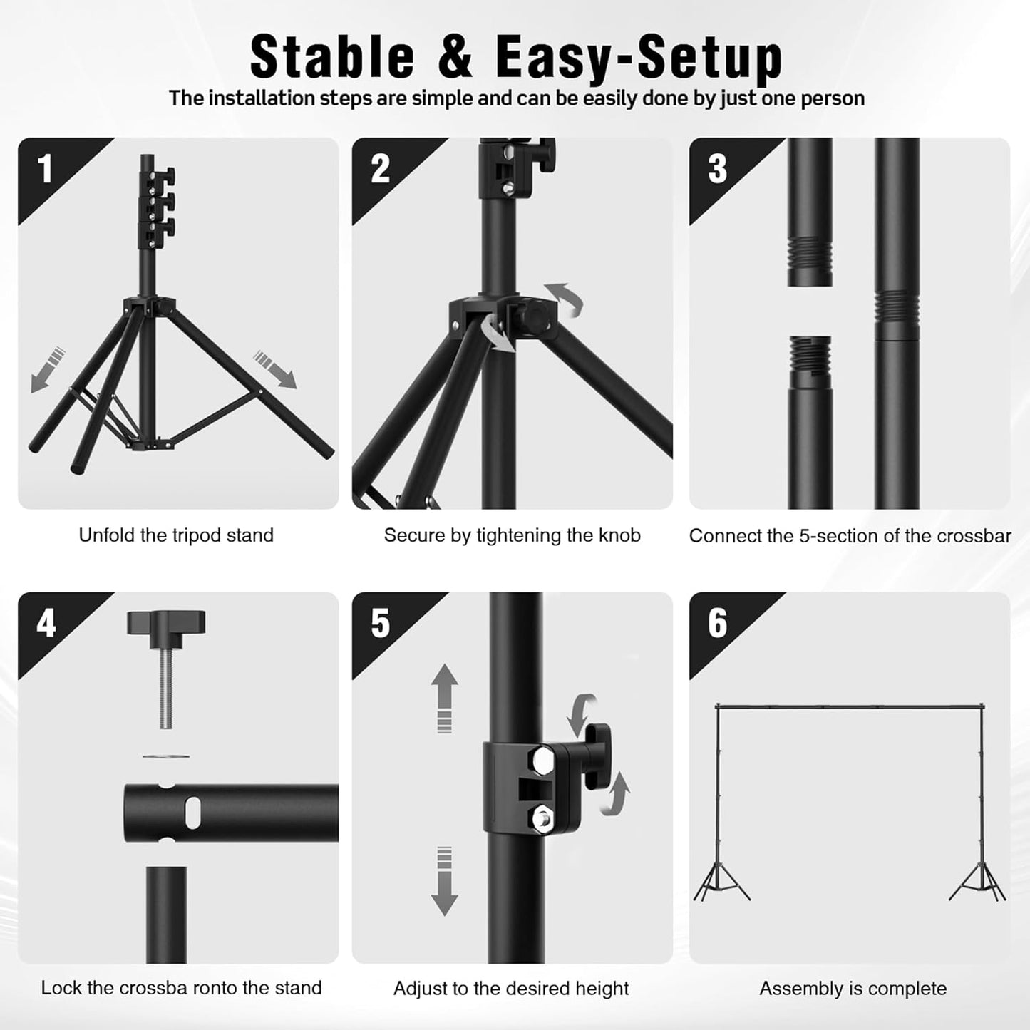 Backdrop Stand 10 x 7.5 FT for Photography Studio, Adjustable Photo Backdrop Stand Kit for Parties, Background Stand with Sandbags, Spring Clamps, Carrying Bag