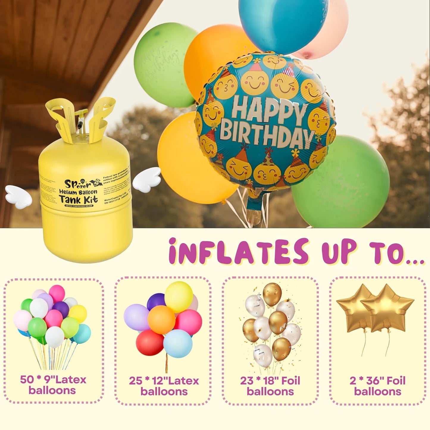 13L Helium Tank Up To 50 Latex Balloons, Helium Tank For Balloons At Home, 50 Latex Balloon And Ribbons Included.