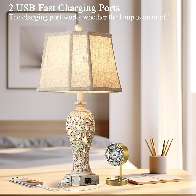 Set of 2 Rustic Table Lamps for Living Room Bedroom, Farmhouse Vintage - Image 8
