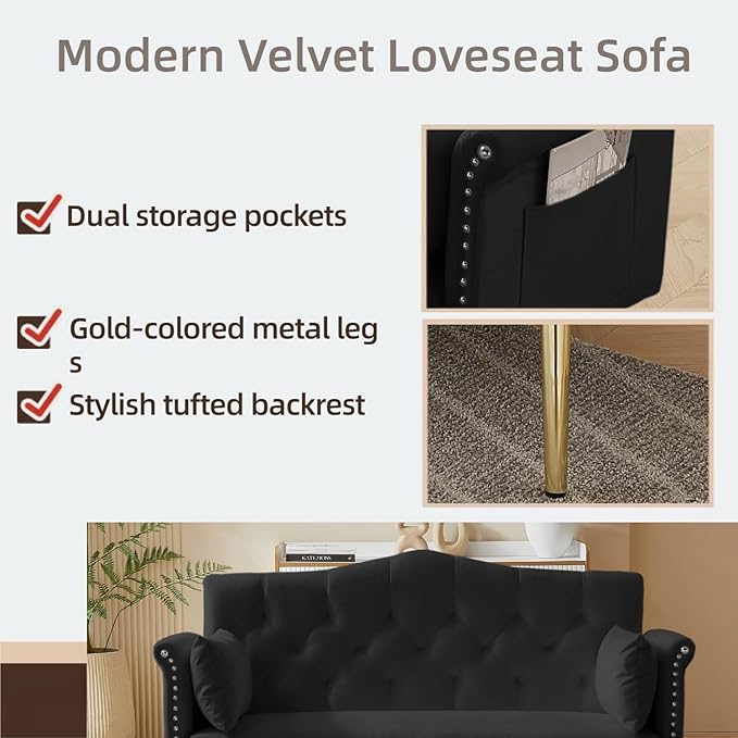 oaaktu Small Velvet Loveseat Sofa - Image 4