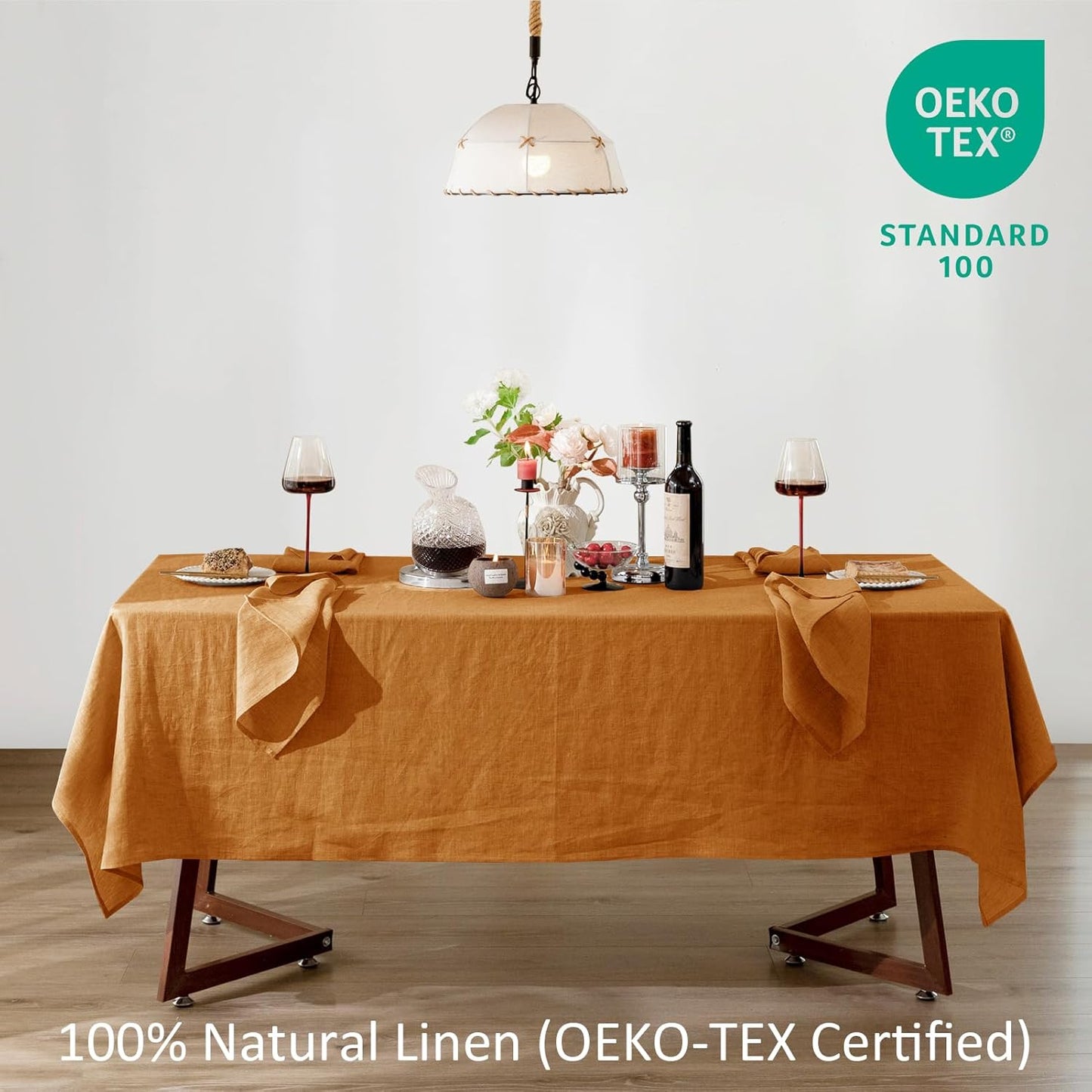 Talasily Linen Tablecloth 100% Pure Linen Table Cloth 60x108 Inches Rectangle Tablecloths Washable Cloths for Kitchen, Dining, Buffet Parties, Holidays, Picnic, Weddings and Restaurants-Caramel