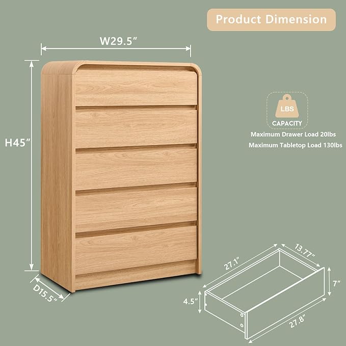 Aitjunz Modern 5 Drawers Dresser - Image 2