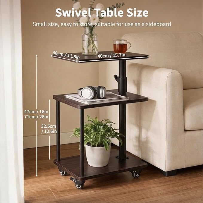 Swivel Side Table for Small Spaces, Adjustable Height End Table for Different - Image 2