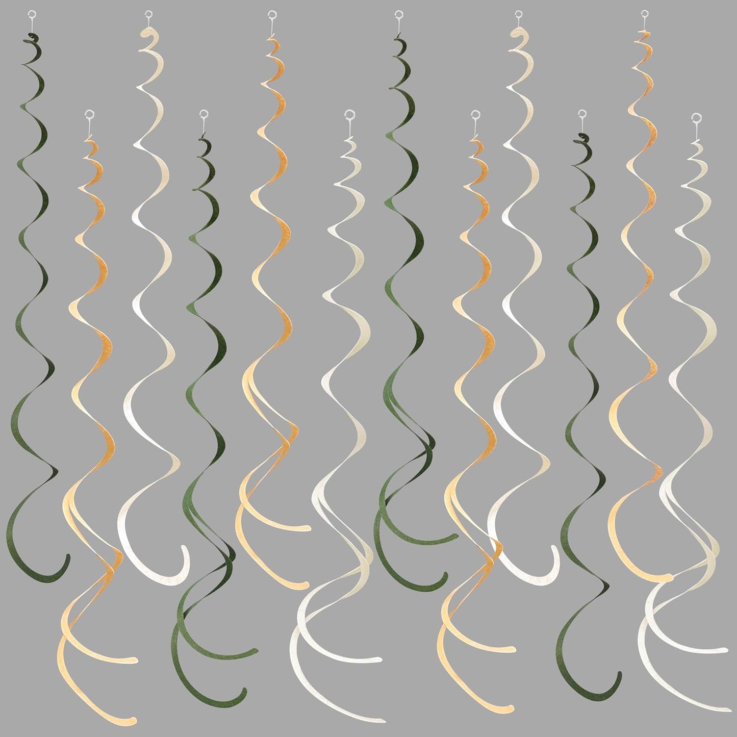 36Pcs Sage Green Hanging Swirl Decoration Olive Green Tan Brown Cream Neutral Felt Swirl Streamer Spiral Ceiling Garland for Greenery Safari Jungle Woodland Birthday Baby Shower Wedding Party Supplies