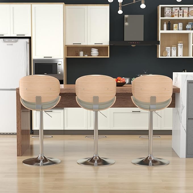 KCC Bar Stools Set of 6, Swivel Adjustable Height Barstools, PU Leather - Image 6