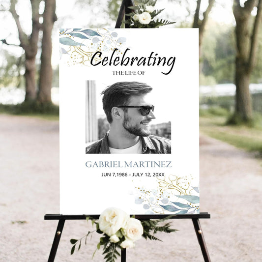 Blue Celebration of Life, Funeral Welcome Sign, Large Memorial Poster, Funeral decoration, Obituary Memorial Service, Funeral Program, Floral Funeral Welcome Sign, In-loving Memory Sign
