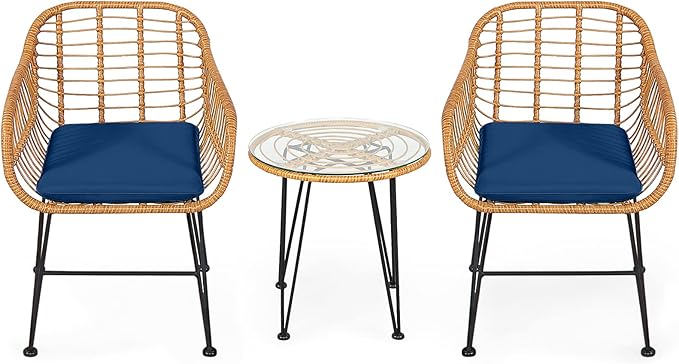 Tangkula 3 Pieces Patio Bistro Set, Rattan Conversation Set - Image 9