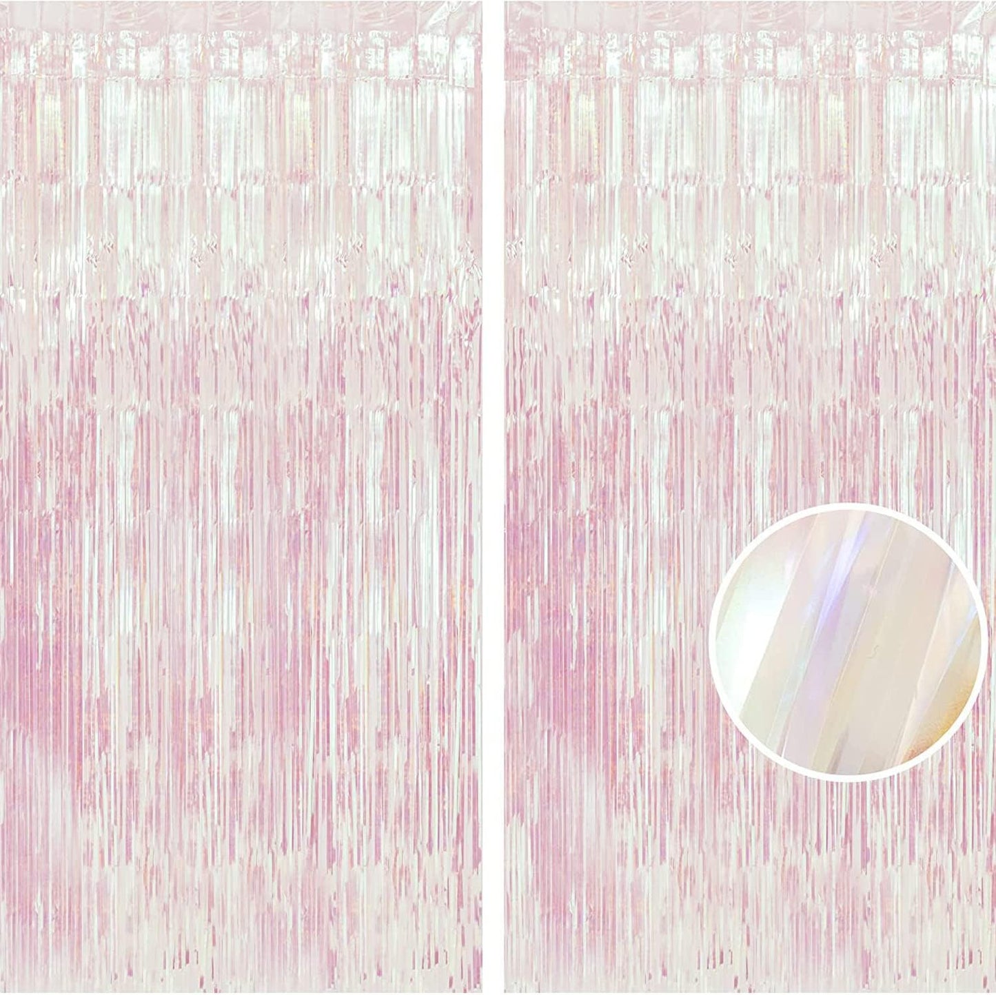 BRAVESHINE Party Decorations Iridescent Foil Fringe Backdrops - 2 Pack 3.2 x 6.5 ft Holographic Tinsel Photo Booths Pros Streamer Curtains for Easter Girl Birthdays Engagement Unicorn Parties - Clear