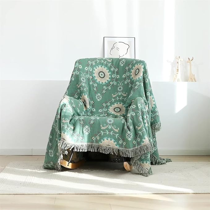 Boho Throw Blanket for Bed 100% Cotton Ultra Soft Rustic Quilt Summer Blanket - Image 5