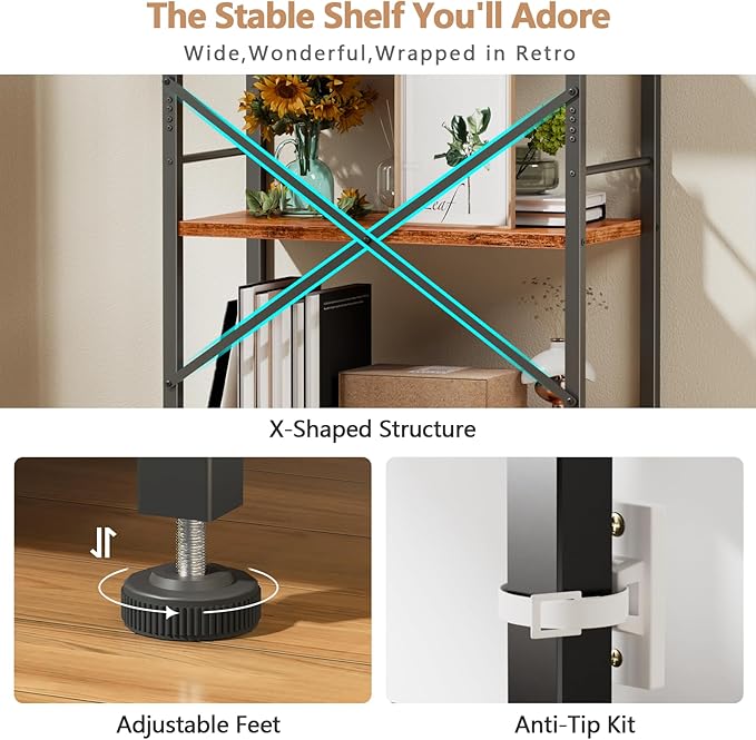 Furologee 6 Tier Book Shelf Set of 2, Tall Wide Bookshelf, Industrial Open - Image 3