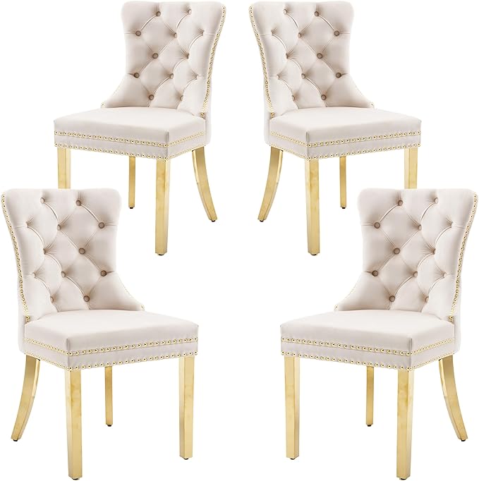 KCC Velvet Dining Chairs Set of 4, Upholstered High-end Tufted Dining Chair by KCC