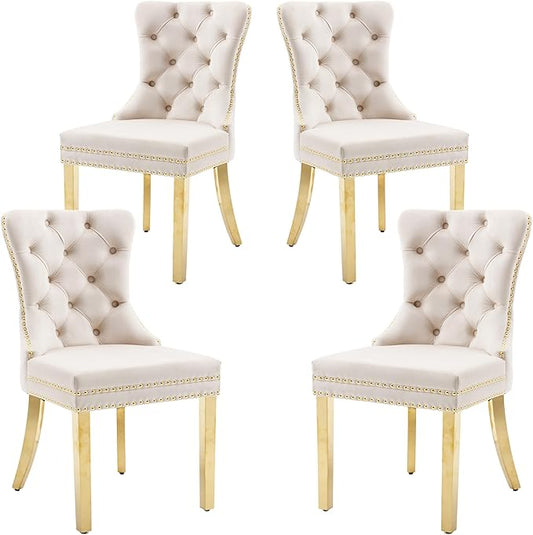 KCC Velvet Dining Chairs Set of 4, Upholstered High-end Tufted Dining Chair by KCC
