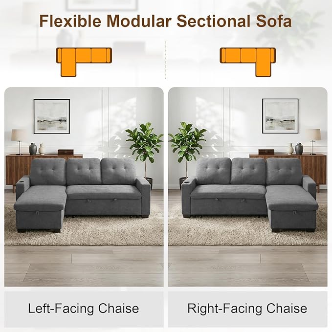 82" L Shaped Sleeper Sofa Bed, Pull Out Sectional Couch - Image 7