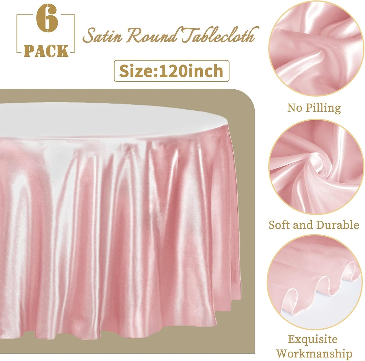 fani 6 Pack 120 Inch Rose Gold Round Tablecloth - Premium Silky Satin Tablecloth Overlay Smooth Fabric Table Cover Linens, Table Decoration for Wedding Party Banquet Events Restaurant Kitchen Dining