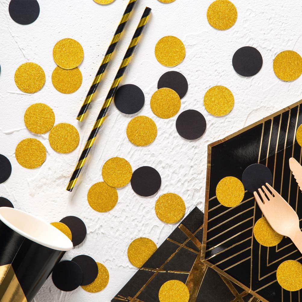 MOWO Glitter Confetti Circles Wedding Party Decor and Table Decor 1.2’’ in Diameter (glitter gold,black,200pc)