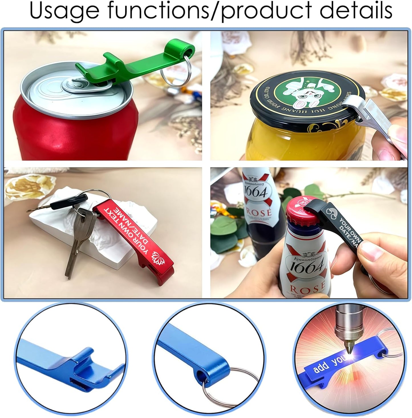 UBJVA Custom Bottle Opener Bulk Personalized Aluminum Bottle Opener Keychains with Text Logo Photo Wedding Favors Graduation Party Bar