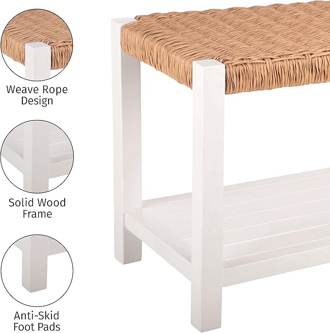 Alaterre Furniture Bench with Handcrafted Woven Rope Seat - Image 4