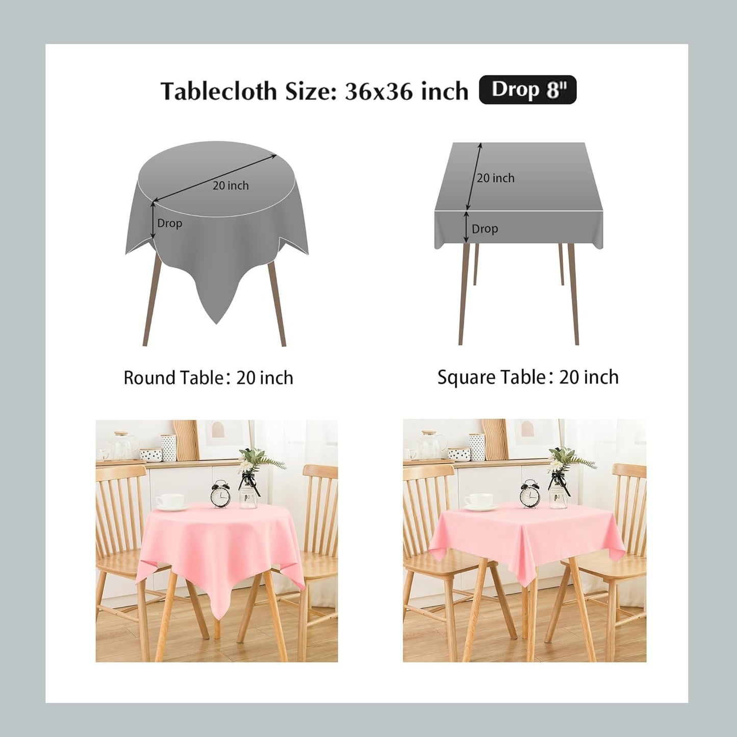 2 Pack Small Square Table Cloth 36X36 Inch Pink Tablecloth Washable Polyester Solid Tables Cover for Night Stand End Table Side Tables Outdoor Indoor