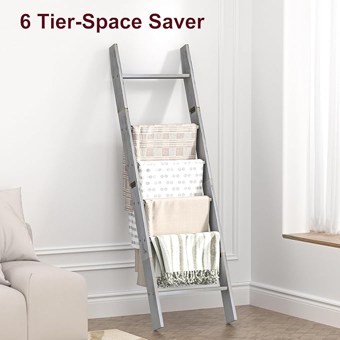 Honest Blanket Ladders for The Living Room, 6-Tier Blanket Holder, Wall-Leaning - Image 5