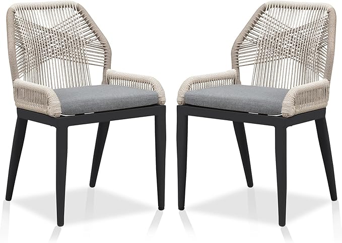 PURPLE LEAF Patio Dining Chair Set 2 Pieces Aluminum Modern Furniture Seating - Image 3